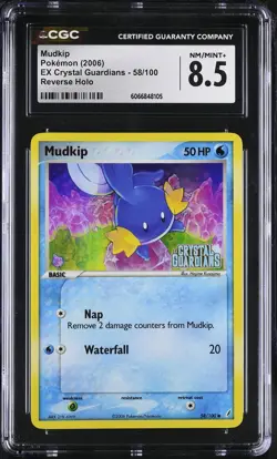 CGC 8.5 Mudkip EX Crystal Guardians 58/100 Reverse Holo Stamped Pokemon Card - Image 1