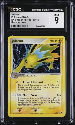 CGC 9 MINT Jolteon 2005 EX Unseen Forces 8/115 Reverse Holo Stamped Pokemon Card - Image 1