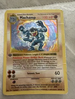 Pokemon Card 1st Edition Shadowless Machamp 8/102 Base Set Holo Rare Vintage Hp - Image 1