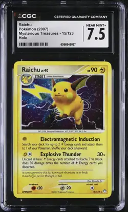 CGC 7.5 Raichu 2007 Mysterious Treasures 15/123 Holo Pokemon Card - Image 1