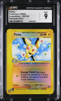 CGC 9 MINT Pichu 2002 Expedition 58/165 Reverse Holo Pokemon Card - Image 1