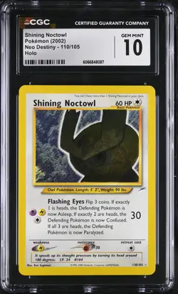 CGC 10 GEM MINT Shining Noctowl 2002 Neo Destiny 110/105 Holo Pokemon Card - Image 1