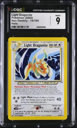 CGC 9 MINT Light Dragonite 2002 Neo Destiny 14/105 Holo SWIRL Pokemon Card - Image 1
