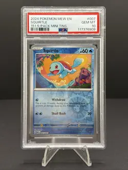 PSA 10 Squirtle Cosmos Holo 007/165 Promo 151 5-Pack Mini Tins Pokemon Card - Image 1