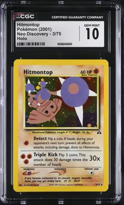 CGC 10 GEM MINT Hitmontop 2001 Neo Discovery 3/75 Holo Pokemon Card - Image 1