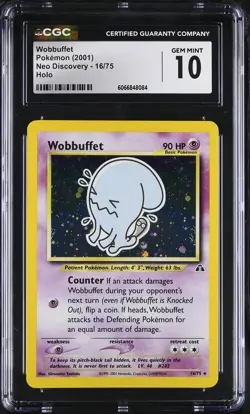 CGC 10 GEM MINT Wobbuffet 2001 Neo Discovery 16/75 Holo Pokemon Card - Image 1