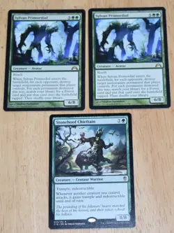 MTG Green Rare 2x Sylvan Primordial & Stonehoof Chieftain - Image 1