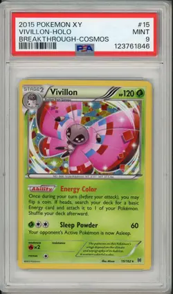 2015 Pokemon XY Breakthrough Cosmos Holo Promo Vivillon #15 PSA 9 - Image 1