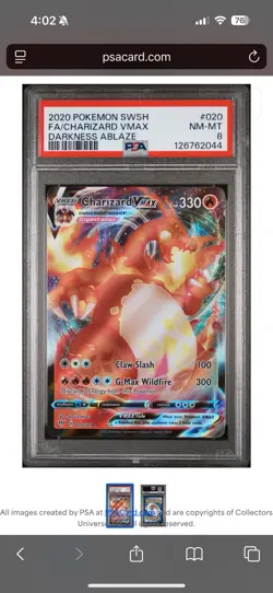 2020 POKEMON SWORD & SHIELD DARKNESS ABLAZE #020 FULL ART/CHARIZARD VMAX (PSA 8) - Image 3