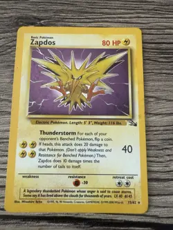 Pokemon TCG Zapdos Fossil Holo Unlimited Rare Card 15/62 Vintage WOTC. LP 1999 - Image 1