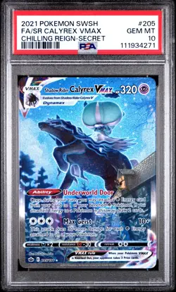 PSA 10 2021 POKEMON SWORD & SHIELD CHILLING REIGN #205 CALYREX VMAX ALT ART - Image 1