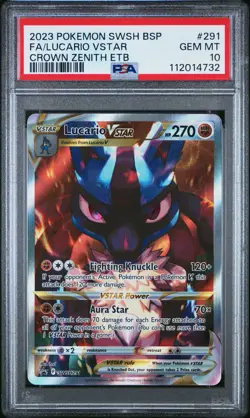 PSA 10 2023 POKEMON SWSH BLACK STAR PROMO #291 FA/LUCARIO VSTAR CROWN ZENITH ETB - Image 1