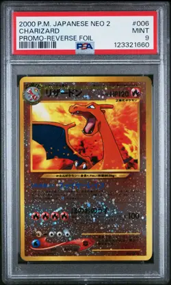 PSA 9 2000 POKEMON JAPANESE NEO 2 PROMO #006 CHARIZARD PROMO REVERSE FOIL - Image 1