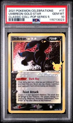 PSA 10 2021 POKEMON CELEBRATIONS CLASSIC COLLECTION #17 UMBREON GOLD STAR POP 5 - Image 1