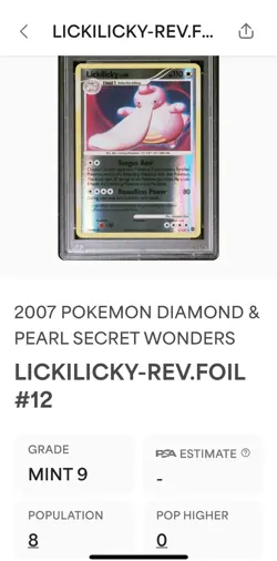 PSA 9 Lickilicky Secret Wonders 12/132 Reverse Holo (POP 8) 2007 Pokemon Card - Image 3
