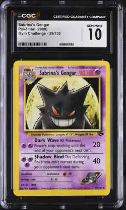 CGC 10 GEM MINT Sabrina's Gengar 2000 Gym Challenge 29/132 Pokemon Card - Image 1