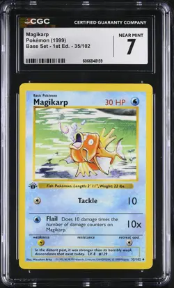 CGC 7 Magikarp 1999 Base Set 1st Edition Shadowless 35/102 Pokemon Card - Image 1