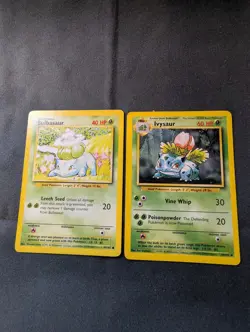 Base Set Bulbasaur & Ivysaur 2-Card Evolution Lot Vintage Pokemon Cards WOTC - Image 1