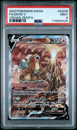 2023 Pokemon Sword And Shield Crown Zenith Entei V #GG36 FA PSA 9 MINT - Image 1