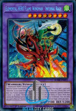 Yugioh Elemental HERO Flame Wingman Infernal Rage Secret Rare 1st BLMR-EN012 - Image 1