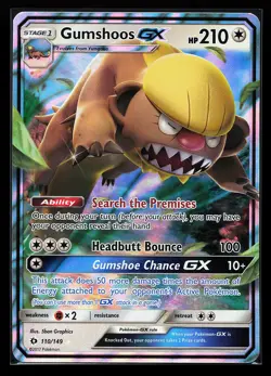 Gumshoos GX 110/149 Holo Sun & Moon Base Set Pokemon Card - Image 1
