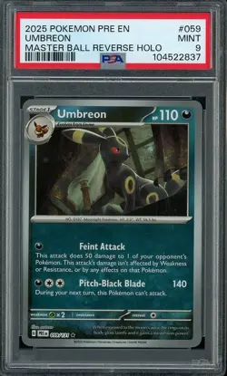 2025 Pokemon Prismatic Evolutions 059/131 UMBREON Master Ball Reverse Holo PSA 9 - Image 1