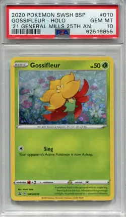2020 Pokemon SWSH BSP 10 Gossifleur General Mills 25th Sequin Holo PSA 10 - Image 1