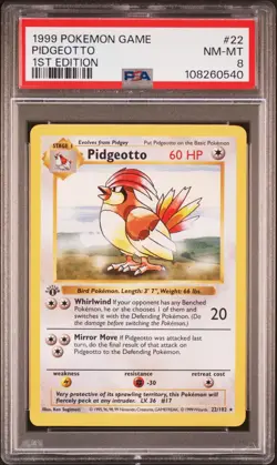 PSA 8 Pokemon Base Set 1st Edition Rare Pidgeotto 22/102 English - Image 1
