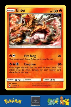 2018 Pokemon SM Lost Thunder 47/214 Entei - Image 1