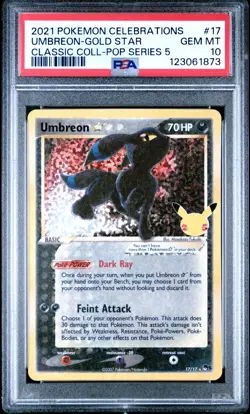 Pokemon Umbreon Gold Star 17/17 PSA 10 Gem Celebrations: Classic Collection Holo - Image 1