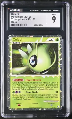 Celebi Prime 92/102 Triumphant Holo SWIRL CGC 9 Pokemon Card - Image 1