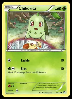 Chikorita 1/122 Pokemon Card Breakpoint Common 60 HP Lightly Played E12 - Image 1