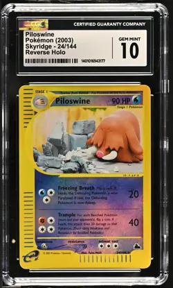 CGC 10 GEM MINT Piloswine 24/144 Skyridge Reverse Holo Rare Pokemon Card - Image 1