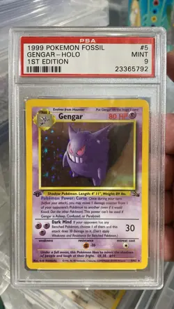 1999 Pokemon 1st Edition Fossil Gengar Holo Rare Card 5/62 PSA 9 Mint 👻 - Image 1