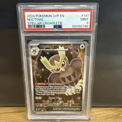 Pokemon TCG Noctowl #141 Promo Card Stellar Crown ETB, PSA 9 - Image 1