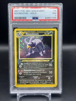2001 Pokemon Neo Discovery Houndoom Holo 4/75 Unlimited PSA 7 NM SWIRL English - Image 1