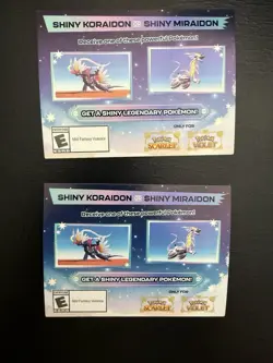 2x Pokemon Scarlet & Violet Serial Codes Shiny Koraidon OR Miraidon UNSCRATCHED - Image 1