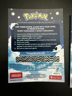 2x Pokemon Scarlet & Violet Serial Codes Shiny Koraidon OR Miraidon UNSCRATCHED - Image 2