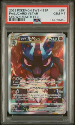 PSA 10 Lucario VSTAR #291 SWSH291 Full Art Pokemon Black Star Promo Crown Zenith - Image 1