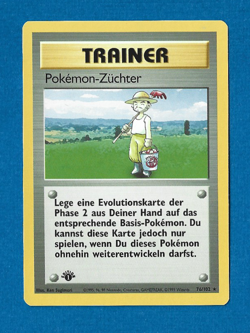 POKEMON-ZUCHTER UNPLAYED 1999 GERMAN POKEMON 1ST ED BASE SET RARE TRAINER 76/102 - Image 1