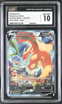 2022 POKEMON BRILLIANT STARS 154/172 CHARIZARD V CGC 10 GEM MINT - Image 1
