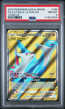 POKEMON SM TEAM UP LATIAS & LATIOS GX #169 FULL ART PSA 8 NM #111507556 - Image 1