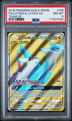POKEMON SM TEAM UP LATIAS & LATIOS GX #169 FULL ART PSA 8 NM #111507560 - Image 1