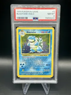 1999 Pokemon TCG Blastoise Base Set Holo Rare Card 2/102 HP PSA 8 - Image 1