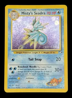 Pokemon TCG Misty's Seadra Prerelease Holo Card 9/132 Promo - Image 1