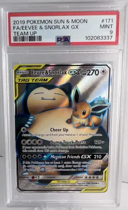 EEVEE AND SNORLAX GX Full Art Holo #171/181 2019 Pokemon Sun & Moon PSA 9 - Image 1