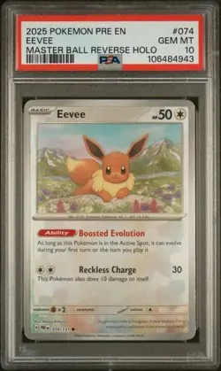 Eevee - 074/131 PSA 10 Prismatic Evolutions MASTER BALL Holo Pokemon - GEM MINT - Image 1