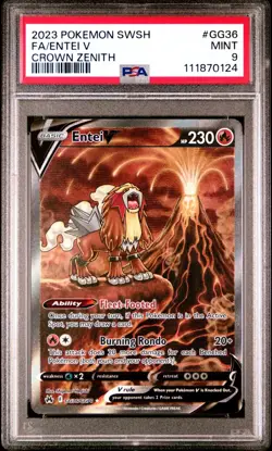 2023 POKEMON SWORD AND SHIELD CROWN ZENITH GG36 FULL ART ENTEI V PSA 9 Mint - Image 1