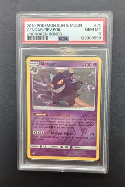 Pokemon Gengar Card 70/214 Reverse Holo Rare Unbroken Bonds PSA 10 Low PopU - Image 2