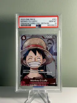 2023 ONE PIECE PREM BANDAI PREM CARD COLL 25TH ED #001 MONKEY D. LUFFY PSA 10 - Image 1